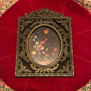 Antique Italian Brass Mini Floral  Frame with Still Life Floral